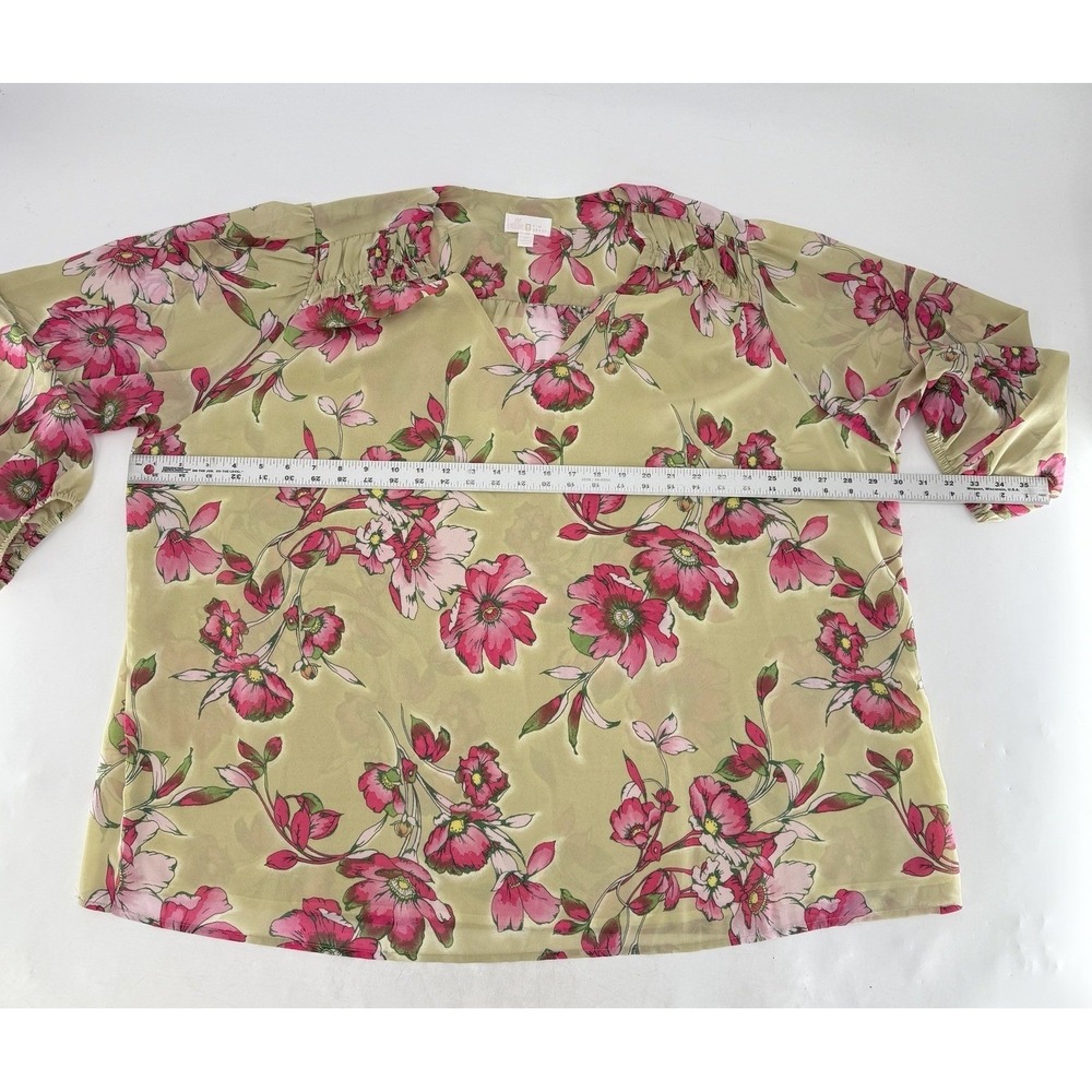 Belle Kim Gravel Plus Size Sheer Chiffon Overlay Blouson Blossom Blouse Sage 3x - Picture 8 of 9